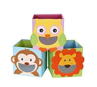 SONGMICS Storage Box Set of 3, Toy Boxes, Toy Organiser, Foldable Cubes, for Living Room, Children’s Room, Kids Playroom, 27 x 27 x 27 cm, Animal Motifs, Colourful RFB01KU