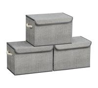SONGMICS Storage Boxes, Set of 3, Foldable, 38 x 25 x 25 cm | Fabric Organiser Bins, Cotton Handles, for Wardrobe, Bedroom, Living Room, Grey, TINA Collection RFB013G02