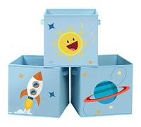 SONGMICS Storage Boxes, Set of 3, Foldable, Space Theme, 30 x 30 x 30 cm