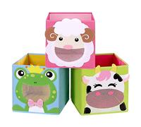 SONGMICS Storage Boxes, Set of 3, Toy Organisers, Foldable Storage Bins, Cubes, for Kid’s Room, Playroom, 27 x 27 x 27 cm, Animal Theme, Blue, Green and Pink RFB01PG