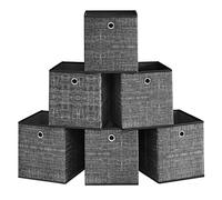SONGMICS Storage Boxes, Set of 6 Non-Woven Fabric Boxes with Handles, 26 x 26 x 28 cm, Fit Cube Storage Unit, for Shelves, Foldable, Clothes Organisers, Heathered Black RFB026B01