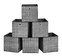 SONGMICS Storage Boxes, Set of 6 Non-Woven Fabric Boxes with Handles, 30 x 30 x 30 cm, Fit Cube Storage Unit, for Shelves, Foldable, Clothes Organisers, Heathered Black RFB006B01