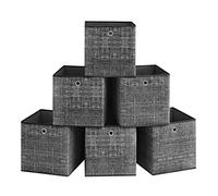 SONGMICS Storage Boxes, Set of 6 Non-Woven Fabric Boxes with Handles, 33 x 33 x 33 cm, Fit Cube Storage Unit, for Shelves, Foldable, Clothes Organisers, Heathered Black RFB033B01