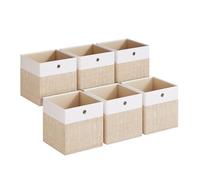 SONGMICS Storage Boxes, Set of 6 Storage Cubes, 30 x 30 x 30 cm | Fabric Organiser Baskets with PP Panels, Odourless, Foldable for Cube Shelves, Cloud White and Sand Beige RFB430LF02