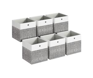 SONGMICS Storage Boxes, Set of 6 Storage Cubes, 30 x 30 x 30 cm | Fabric Organiser Baskets with PP Panels, Odourless, Foldable for Cube Shelves, Cloud White and Cattail Grey RFB430GM02