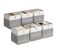 SONGMICS Storage Boxes, Set of 6 Storage Cubes, Fabric Organiser Baskets with PP Panels, Odourless, Foldable for Cube Shelves, 30 x 30 x 30 cm, Cloud White and Cattail Grey RFB430GM02