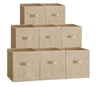 SONGMICS Storage Boxes, Set of 8 11 Inch Non Woven Fabric Storage Boxes with Double Handles, Cube Organizers for Shelf, Foldable Clothes Storage Box, Sand Beige ROB826K03
