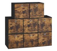 SONGMICS Storage Boxes, Set of 8 Foldable Fabric Storage Cubes, 33 x 33 x 33 cm, Fit Cube Shelves or Organizers, Bins for Clothes, Bedroom, Living Room, Rustic Brown and Ink Black RFB833B01