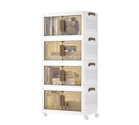 SONGMICS Storage Boxes with Lid, 4-Tier Stackable Organiser with 1 Lid | Plastic Bins on Wheels, Magnetic Door, Home Organisation, White, 45 L per Tier, 100 L Total, DENNYS Collection RLB445WZ01
