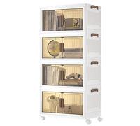 SONGMICS Storage Boxes with Lid, 4-Tier Stackable Organiser with 1 Lid, Plastic Storage Bins on Wheels, Magnetic Door, Home Organisation, White, 45 L per Tier, 180 L Total, RLB450WZ01