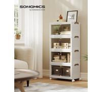 Songmics Storage Boxes With Lid, 4-Tier Stackable Organiser With 1 Lid, Plastic Storage Bins On Wheels, Magnetic Door