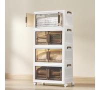 SONGMICS Storage Boxes with Lid, 4-Tier Stackable Organiser with 1 Lid, Plastic Storage Bins on Wheels, Magnetic Door, Home Organisation, White, 25 L per Tier, 100 L Total, RLB445WZ01
