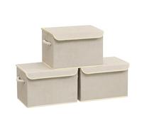 SONGMICS Storage Boxes with Lids, Set of 3, Foldable, 38 x 25 x 25 cm | Fabric Organiser Bins, Cotton Handles, for Wardrobe, Bedroom, Living Room, Sand Beige, TINA Collection RFB013LZ01