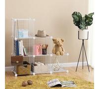 Songmics Storage Cabinet, Shelf, Lattice Panels, 6 Compartments, Large Capacity, Free Rubber Mallet, White
