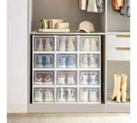 Songmics Storage Containers, 12 Boxes, Storage Organisers Bins, Collapsible, Multi Uses, Transparent And White