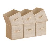 SONGMICS Storage Cubes, 11-Inch Non-Woven Fabric Bins with Double Handles, Set of 6, Closet Organizers for Shelves, Foldable, for Clothes, Sand Beige UROB026K03