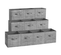 SONGMICS Storage Cubes, 13-Inch Non-Woven Fabric Bins with Double Handles, Set of 10, Closet Organizers for Shelves, Foldable, for Clothes, Cattail Gray UROB133G01