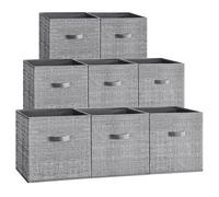 SONGMICS Storage Cubes, 13-Inch Non-Woven Fabric Bins with Double Handles, Set of 8, Closet Organizers for Shelves, Foldable, for Clothes, Cattail Gray UROB833G01