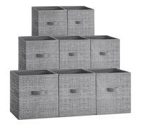 SONGMICS Storage Cubes, 26 cm Non-Woven Fabric Bins with Double Handles, Set of 8, Wardrobe Organisers for Shelves, Foldable, for Clothes, Cattail Grey ROB826G01