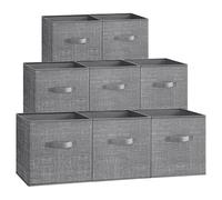 SONGMICS Storage Cubes, 30 cm Non-Woven Fabric Bins with Double Handles, Set of 8, Wardrobe Organisers for Shelves, Foldable, for Clothes, Cattail Gr