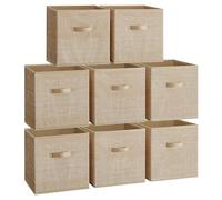 SONGMICS Storage Cubes, 33 cm Non-Woven Fabric Bins with Double Handles, Set of 8, Wardrobe Organisers for Shelves, Foldable, for Clothes, Sand Beige ROB833K03