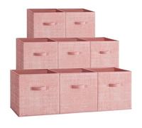 SONGMICS Storage Cubes, 33 cm Non-Woven Fabric Bins with Double Handles, Set of 8, Wardrobe Organisers for Shelves, Foldable, for Clothes, Jelly Pink ROB833R01
