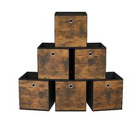 SONGMICS Storage Cubes, Set of 6 Storage Bins with Handle, Oxford Fabric and Non-Woven Fabric Storage Boxes, 33 x 33 x 33 cm, Fit Cube Storage Unit, Foldable, Rustic Brown and Black RFB133B01