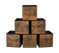 SONGMICS Storage Cubes, Set of 6 Storage Bins with Handle, Oxford Fabric and Non-Woven Fabric Storage Boxes, 26 x 26 x 28 cm, Fit Cube Storage Unit, Foldable, Rustic Brown and Black RFB126B01