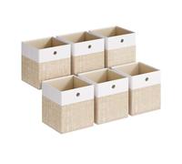 SONGMICS Storage Cubes, Set of 6 Foldable Fabric Storage Boxes, Cube Organizer Boxes with Handles, for Closet Shelves, Odorless, 10.2 x 10.2 x 11 Inches, Cloud White and Sand Beige URFB426LF02