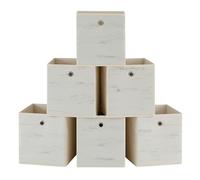 SONGMICS Storage Cubes, Set of 6 Storage Bins with Handle, Oxford Fabric and Non-Woven Fabric Storage Boxes, 26 x 26 x 28 cm, Fit Cube Storage Unit, Foldable, Vintage White RFB126W01