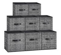 SONGMICS Storage Cubes, Set of 8, 26 cm Foldable Bins with Double Handles | Wardrobe Organisers for Shelves, for Clothes, Non-Woven Fabric, Ink Black, TINA Collection ROB826B01