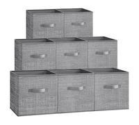 SONGMICS Storage Cubes, Set of 8, 30 cm Foldable Bins with Double Handles | Wardrobe Organisers for Shelves, for Clothes, PP Non-Woven Fabric, Cattail Grey, TINA Collection ROB830G01