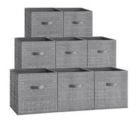 SONGMICS Storage Cubes, Set of 8, 33 cm Foldable Bins with Double Handles | Wardrobe Organisers for Shelves, for Clothes, Non-Woven Fabric, Cattail Grey and Dove Grey, TINA Collection ROB833G01