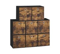 SONGMICS Storage Cubes, Set of 6 Storage Bins with Handle, Oxford Fabric and Non-Woven Fabric Storage Boxes, 26 x 26 x 28 cm, Fit Cube Storage Unit, Foldable, Rustic Brown and Black RFB126B01