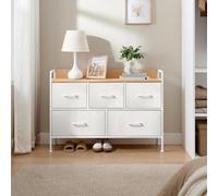 Songmics Storage Drawer Unit, Bedroom Chest With 5 Fabric Drawers And Steel Frame, Organiser, Cloud White And Oak Beige