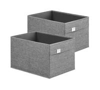SONGMICS Storage Organisers, Set of 2 Wardrobe Storage Baskets, 40 x 30 x 25 cm, 2 Handles, Foldable, Oxford Fabric and Linen-Look Fabric, Washable, Metal Label Holders, Dove Grey ROB240G02