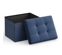 SONGMICS Storage Ottoman, Foldable Small Ottoman Foot Rest, 31 x 41 cm Foot Stool, Ottoman with Storage, Load up to 130 kg, for Living Room, Bedroom, Dorm, Light Denim Blue LSF102Q52