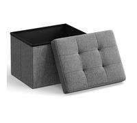 SONGMICS Storage Ottoman, Foldable Small Ottoman Foot Rest, 31 x 41 cm Foot Stool, Ottoman with Storage, Load up to 130 kg, for Living Room, Bedroom, Dorm, Dark Grey LSF102G51