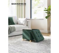 Songmics Storage Ottoman, Foldable Small Ottoman Foot Rest, 38 X 38 Cm Foot Stool, Ottoman With Storage, Retro Green