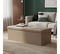 Songmics Storage Ottoman, Foldable Small Ottoman Foot Rest, Camel Brown