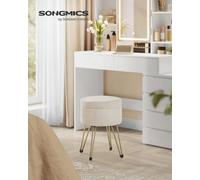 Songmics Storage Ottoman, Velvet Dressing Table Stool, 39 X 44.4 Cm (Dia.x H), Round Storage Stool Seat, 4 Metal Legs, Cream White