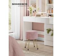 Songmics Storage Ottoman, Velvet Dressing Table Stool, 39 X 44.4 Cm (Dia. X H), Round Storage Stool Seat, Jelly Pink