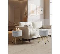 Songmics Storage Ottoman, Velvet Dressing Table Stool, Round Storage Stool Seat, 4 Metal Legs, Dove Grey