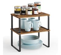 SONGMICS Storage Rack, Set of 2 Cupboard Shelf Organiser, 30x19.5x15.6cm, Black and Rustic Brown