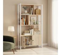 Songmics Storage Shelf, Bookshelf With Cabinet For Living Room, Natural And White