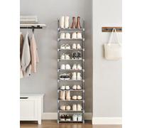 Songmics Storage Tower, 10-Tier Metal Shoe Organizer With Customizable Shelving, Grey