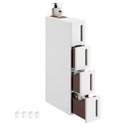 SONGMICS Storage Tower on Wheels, Narrow Kitchen Column, 4 Tier Plastic Shelf, Space Saving, 45 x 17 x 84 cm, White and Brown KFR08WT