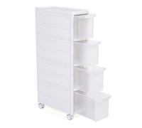 SONGMICS Storage Tower on Wheels, Narrow Kitchen Column, 4 Tier Plastic Shelf, Space Saving, 46 x 18 x 84.5 cm, White KFR05W