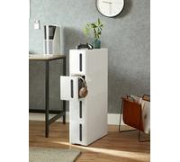 Songmics Storage Tower On Wheels, Narrow Kitchen Column,plastic Shelf With 4 Levels, Space Saving, 45 X 17 X 84 Cm, White And Grey