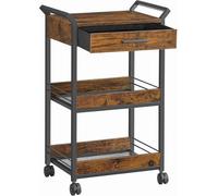 Songmics Storage Trolley,3-Tier Rolling Cart With Table Top, Handles,4 Lockable Castors,for Bathroom,rustic Brown And Ink Black